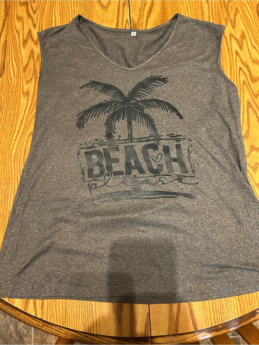 Graphic Beach Palm Sleeveless Tee in Charcoal